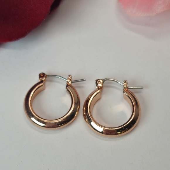 Rose Gold Plated Petite Hoop Earrings Minimalist Hoop Earrings - Picture 5 of 9